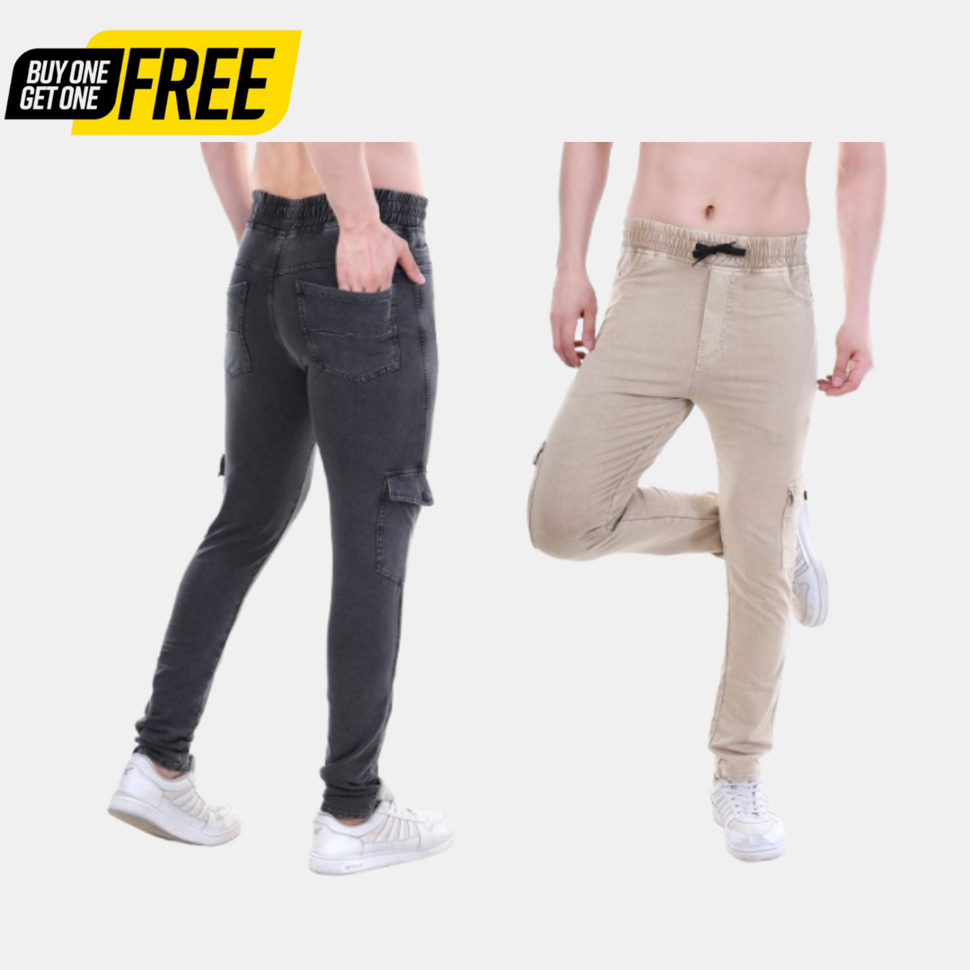 Buy 1 Get 1 Free Stone Beige And Charcoal Black Cargo Pants