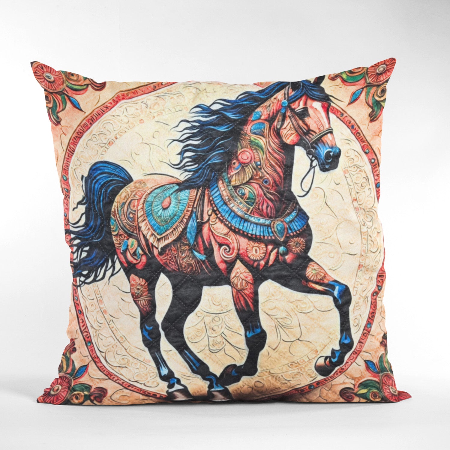Majestic Horse Boho Design–Art-Inspired Cushion Cover –  14 x 14 inches