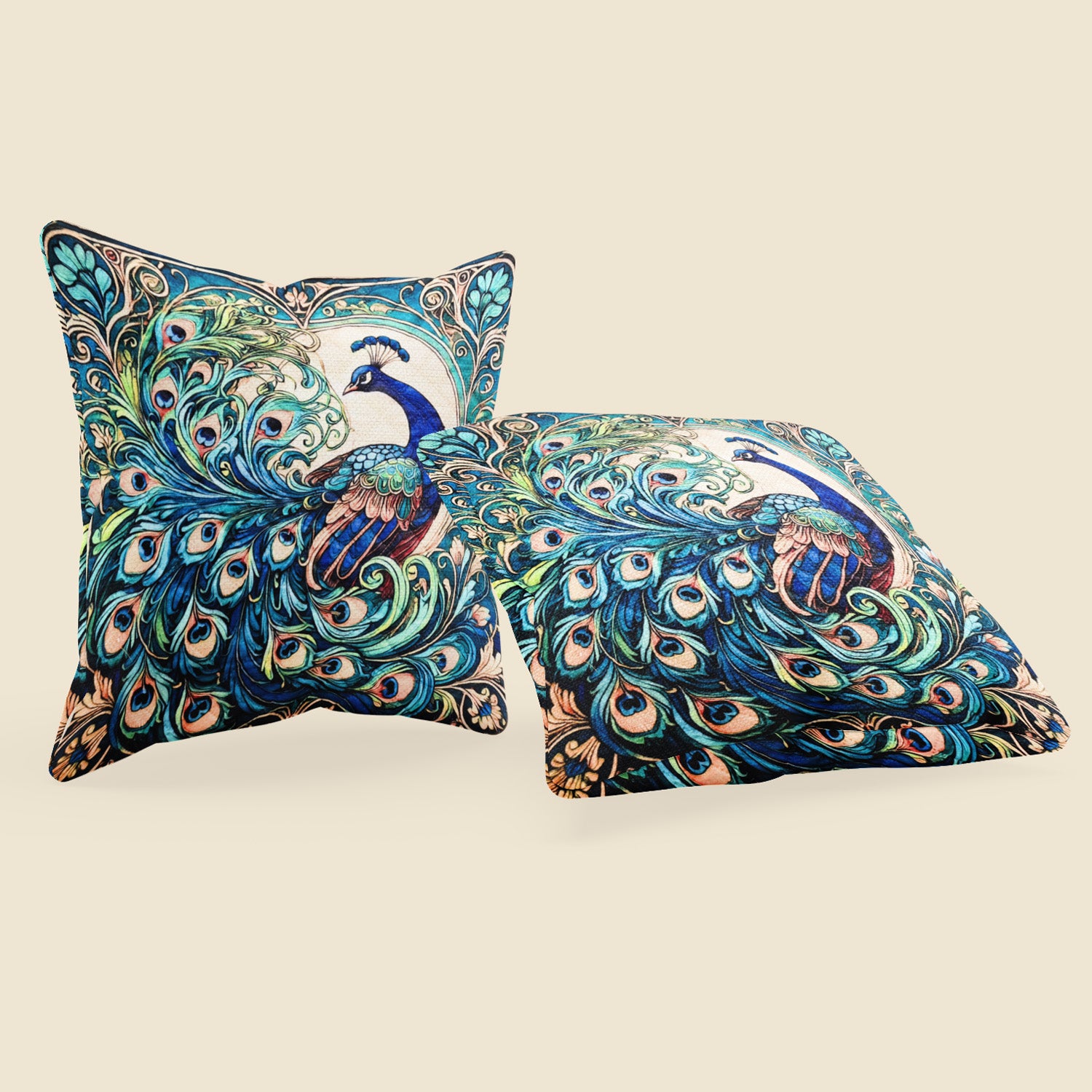 Peacock Art Cushion–  14 x 14 inches