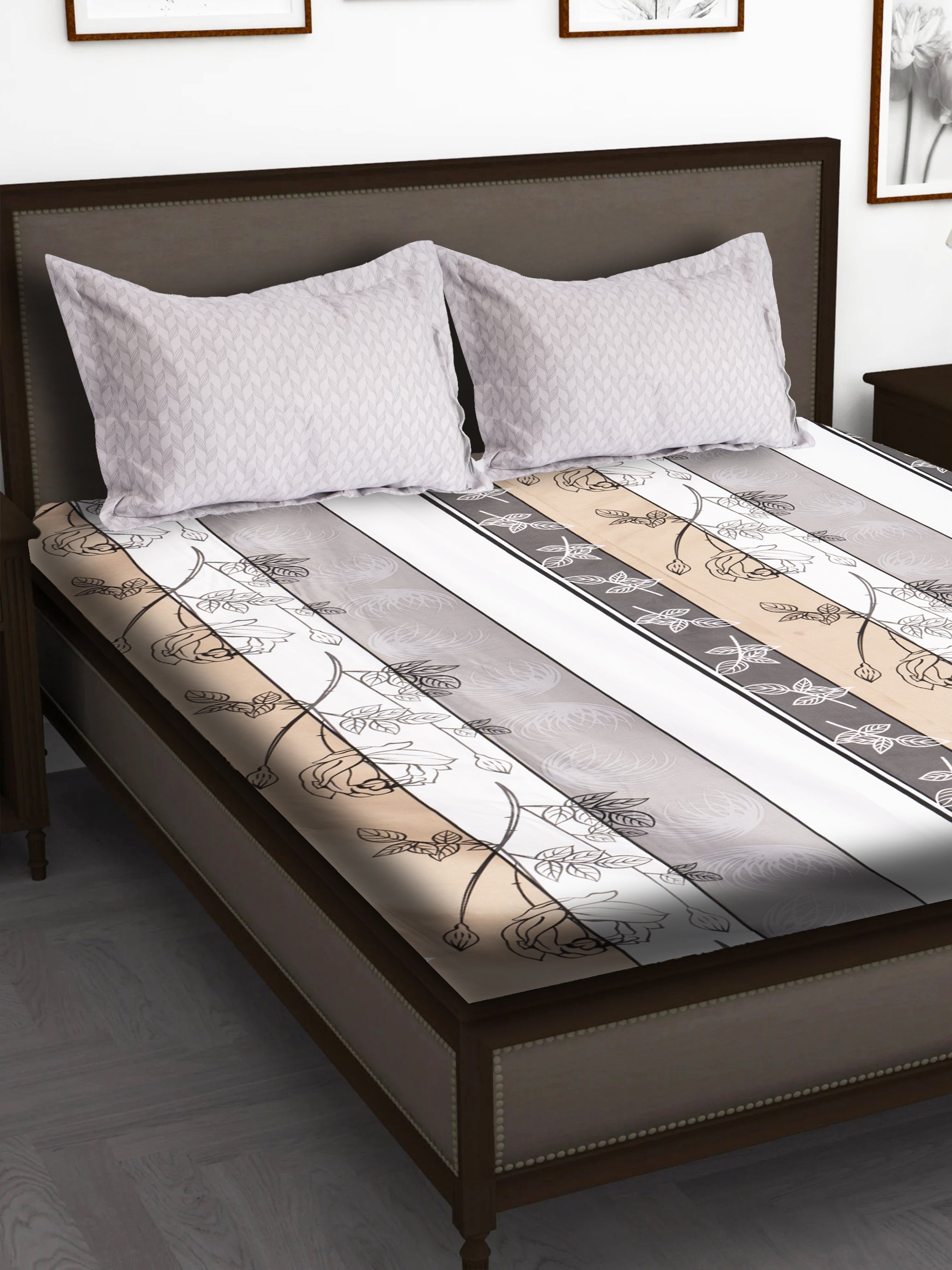 TIMELESS BLOSSOM 240 TC COTTON BLEND KING SIZE BEDSHEET SET