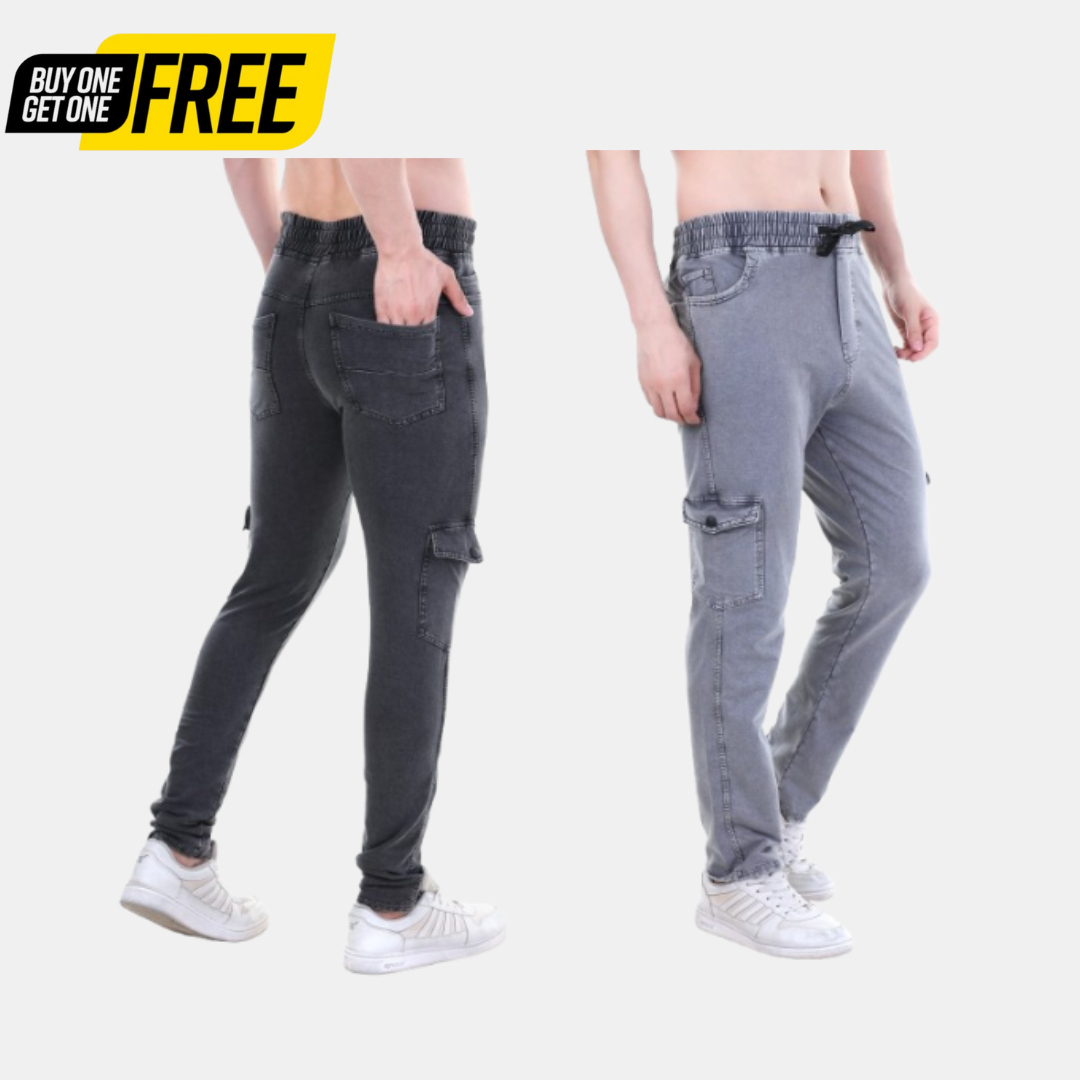 Buy 1 Get 1 Free Charcoal Black And Light Grey Cargo Pants