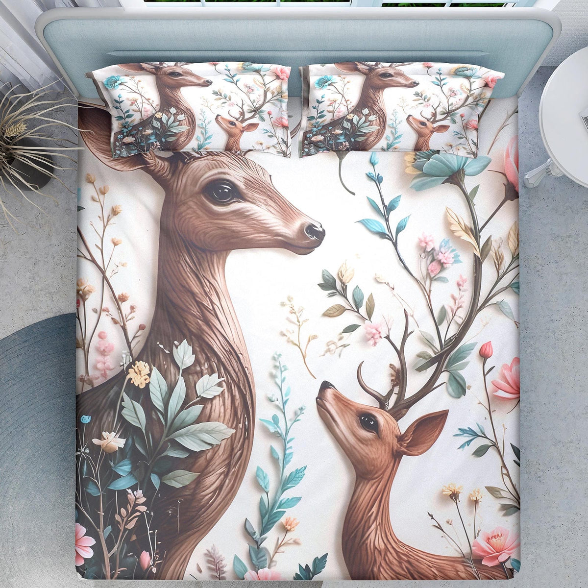 Enchanted Deer 7D Cotton Fitted Bedsheet (90x100 inch) King Size