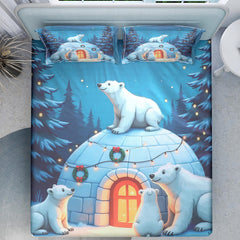 Polar Paradise 7D Cotton Fitted Bedsheet (90x100 inch) King Size