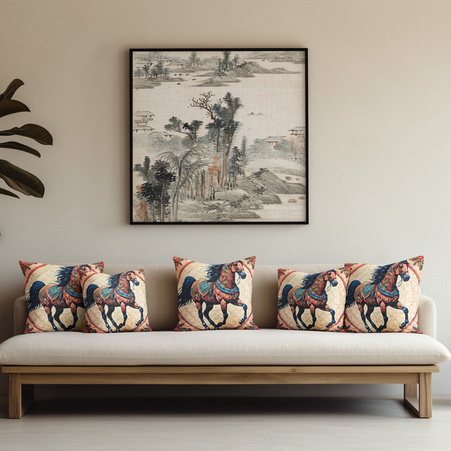 Majestic Horse Boho Design–Art-Inspired Cushion Cover –  14 x 14 inches