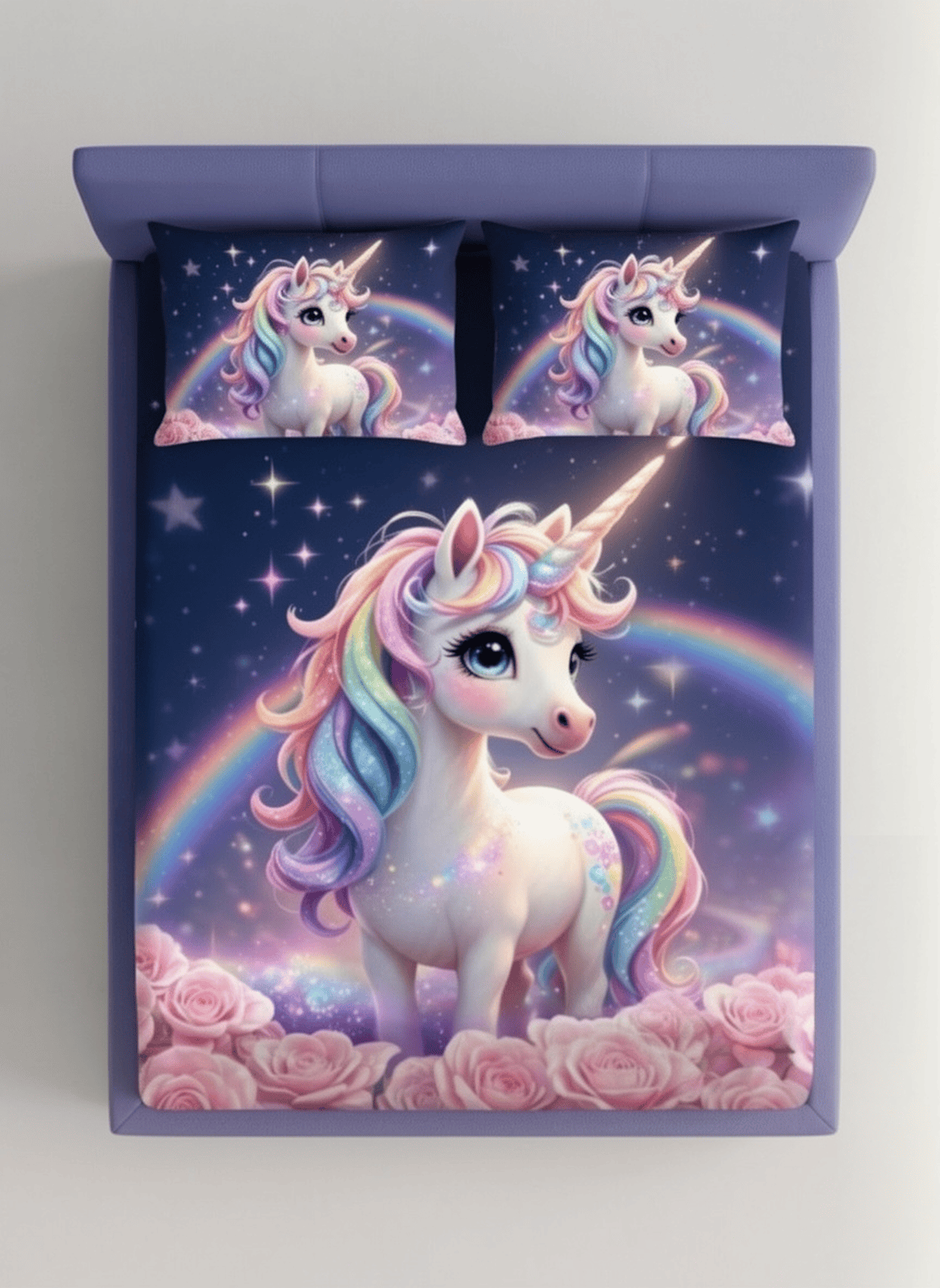 Starlight Unicorn Fitted 7D Kids Bedsheet – (90x100 Inch) King Size - Furnish Factory