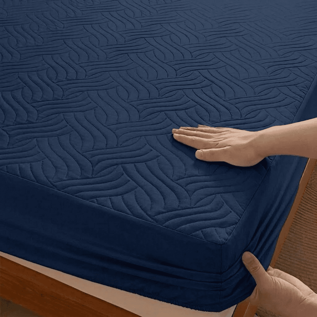 Yankess blue Waterproof Mattress Protector – Fitted Textured Design - Furnish Factory