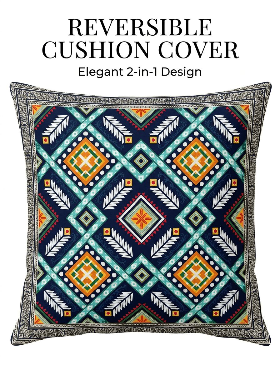 Elegant Geometric Satin Reversible Cushion Cover - Furnish Factory