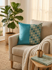Azure Brocade Embroidered Cushion cover (16*16 inch) - Furnish Factory