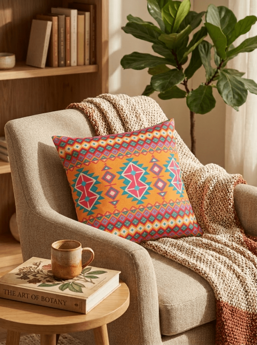 Ethnic Geometric Print Canvas Cushion Cover (16*16 inch) - Furnish Factory