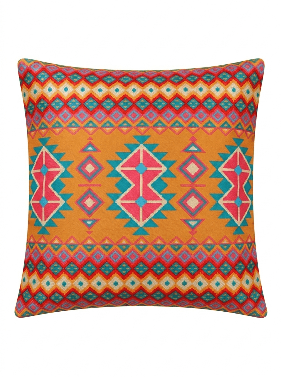 Ethnic Geometric Print Canvas Cushion Cover (16*16 inch) - Furnish Factory