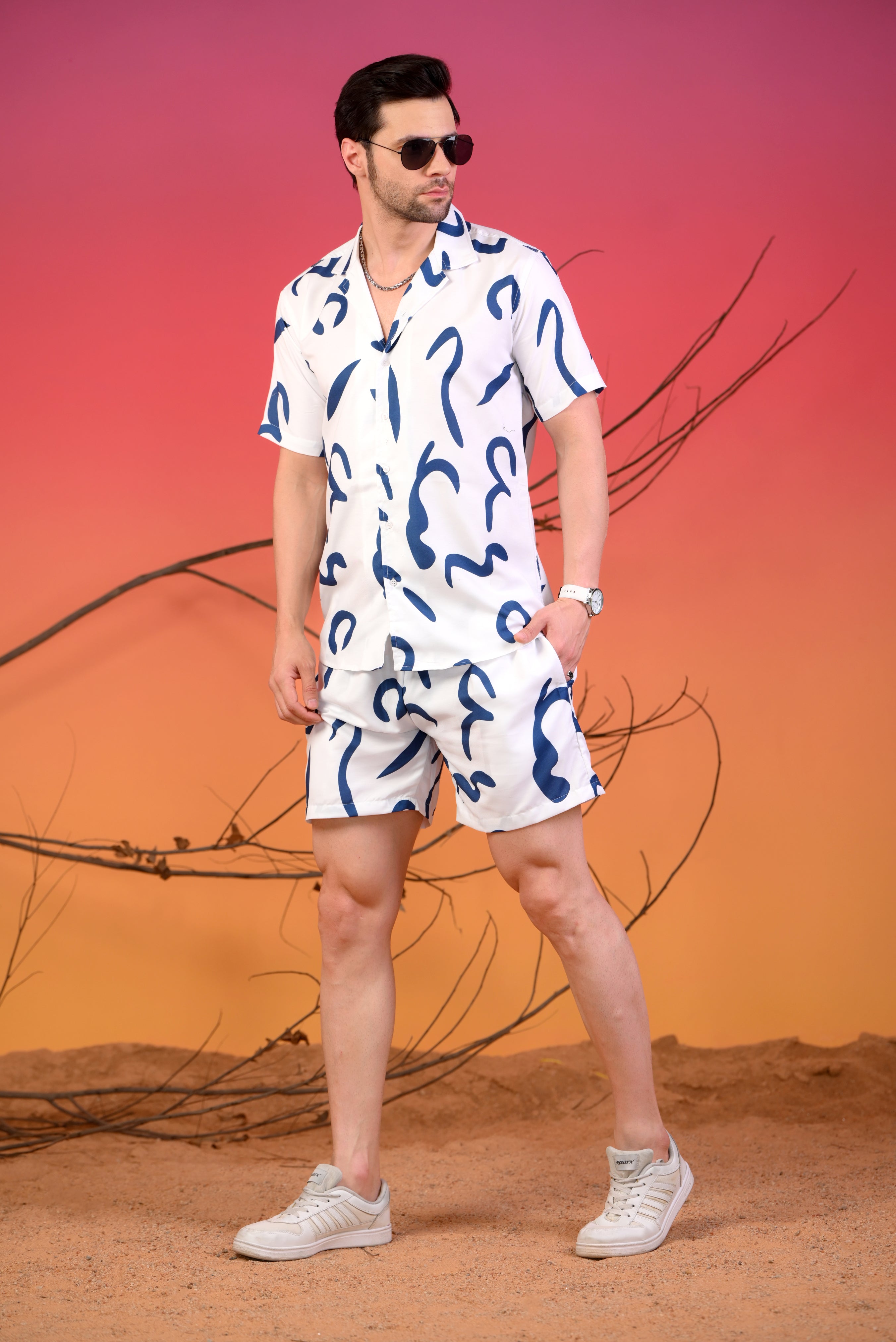 White Striped Cuban Collar Co-Ords