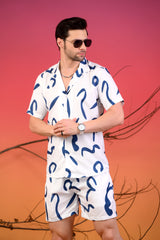 Blue Multi-Printed Cuban Collar Co-ord Set