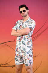 Ethnic Motifs Multicolored Cuban Collar Co-Ords