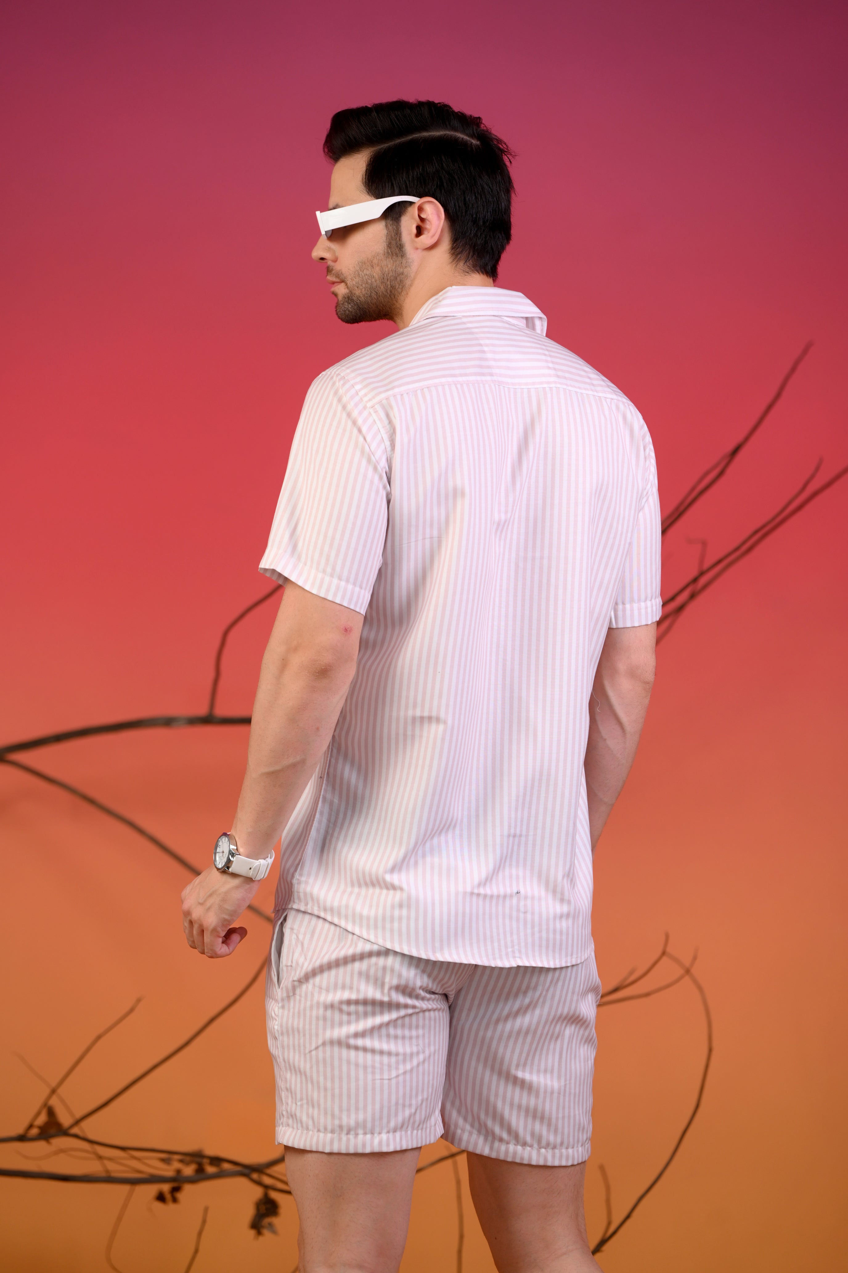 Baby Pink & White Striped Cuban Collar Co-Ords