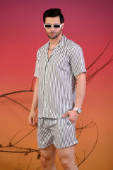 White Striped Cuban Collar Co-Ords