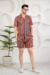 Multicolored Striped Cuban Collar Boxy Fit Co-Ords