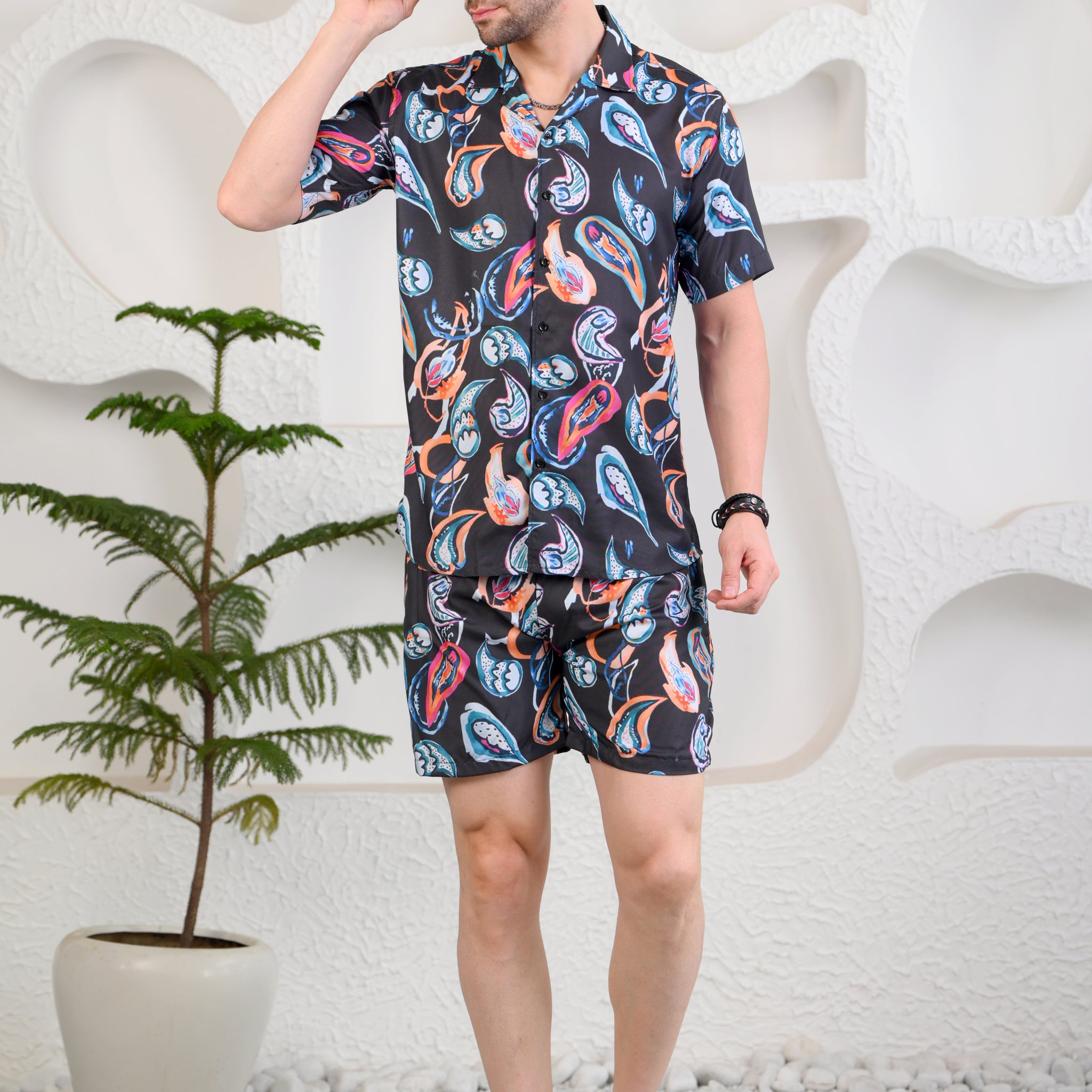 Abstract Paisley Print Cuban Collar Boxy Fit Co-Ords
