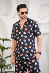Donutonic Black Printed Cuban Collar Boxy Fit Co-Ords