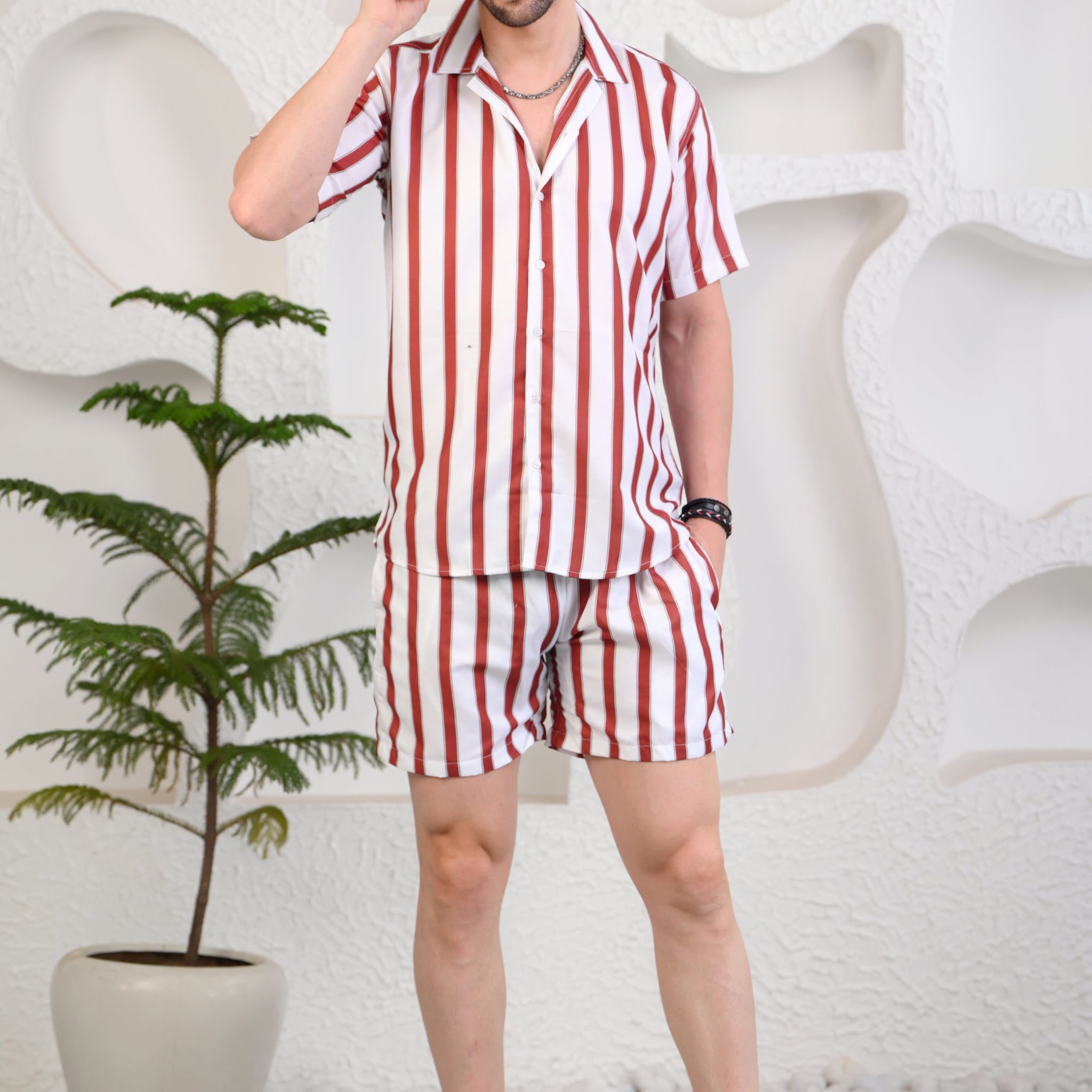 Red & White Striped Cuban Collar Boxy Fit Co-Ords