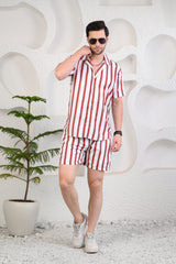 Red & White Striped Cuban Collar Boxy Fit Co-Ords