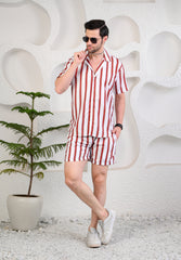 Red & White Striped Cuban Collar Boxy Fit Co-Ords