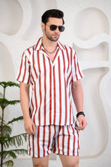 Red & White Striped Cuban Collar Boxy Fit Co-Ords