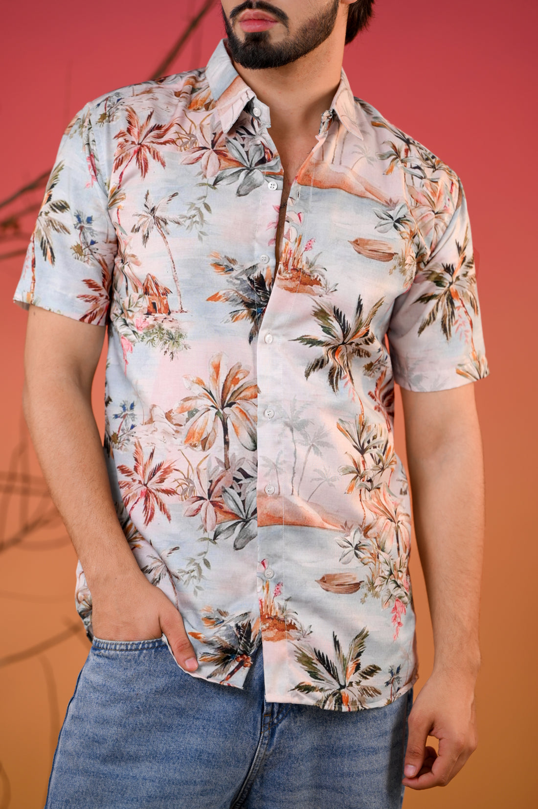 Men's Hawaiian Print Premium Rayon Shirt