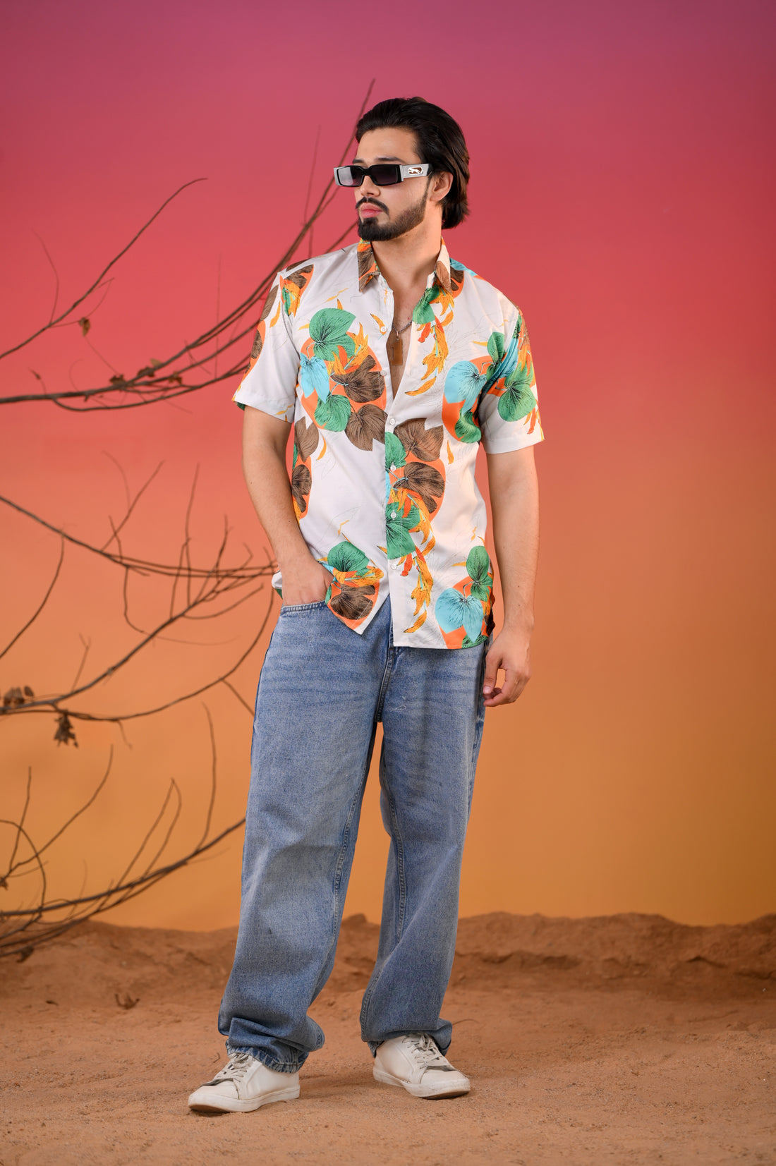 Men's Hawaiian Leafy and Floral Shirt