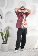Men's Brown Anime Graphic Shirt