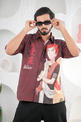 Men's Brown Anime Graphic Shirt