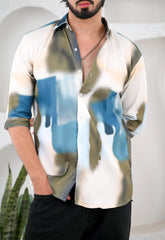 Men's Green & Blue Digital Print Five Sleeve Shirt