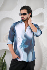 Men's Shades of Blue Digital Print Five Sleeve Shirt