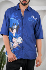 Men's Dark Blue Anime Digital Print Shirt