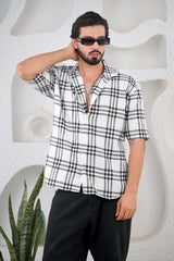 Men's White Waffle Cotton Downshoulder Shirt