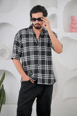 Men's Black Waffle Cotton Downshoulder Shirt