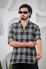 Men's Black Waffle Cotton Downshoulder Shirt