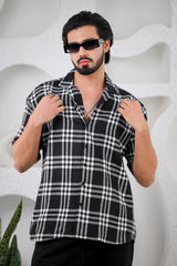 Men's Black Waffle Cotton Downshoulder Shirt