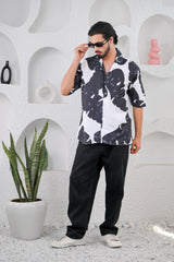 Men's Black & White Trendy Print Premium Rayon Cuban Collar Shirt