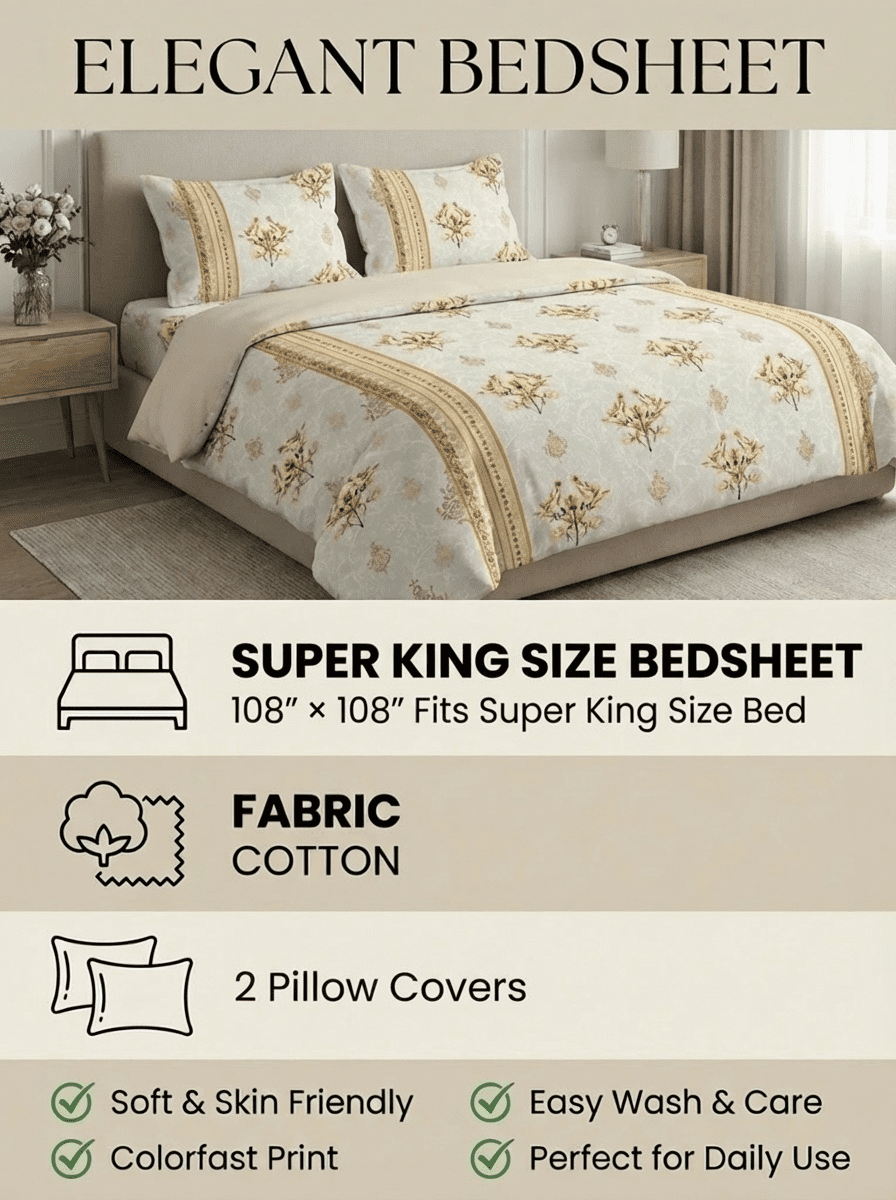 Royal Blossom Super King Cotton Bedsheet - Furnish Factory