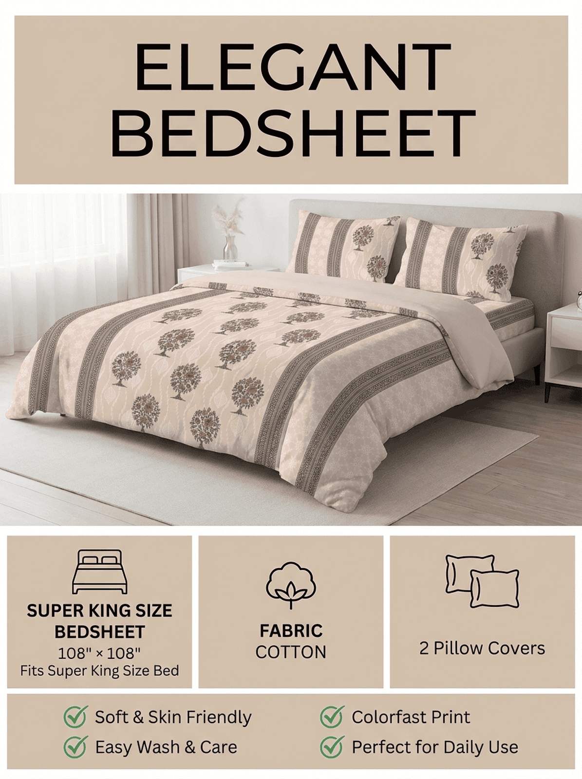 Blush Heritage Super King Cotton Bedsheet - Furnish Factory