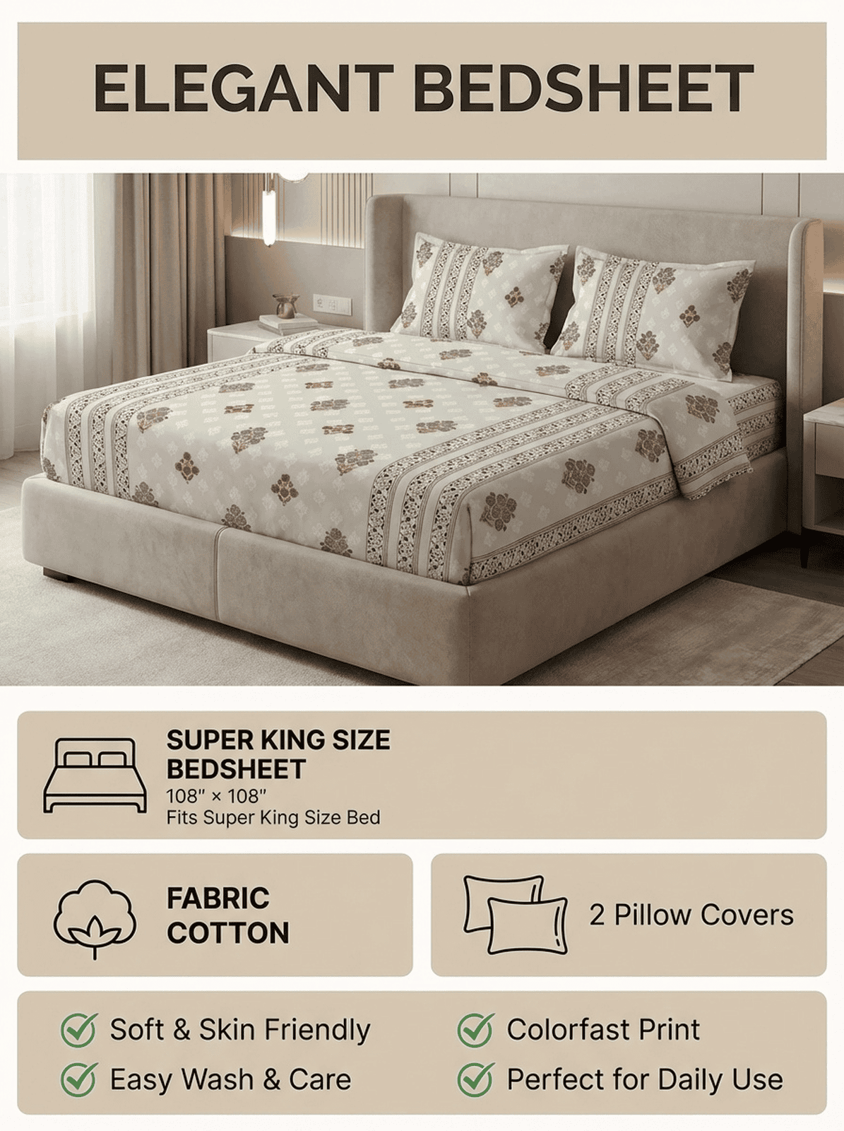 Mint Heritage Super King Cotton Bedsheet - Furnish Factory