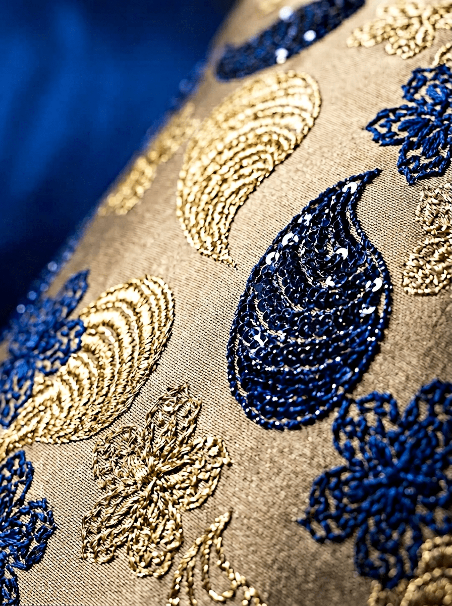 Royal Sapphire Brocade Embroidered Cushion Cover (16*16 inch) - Furnish Factory