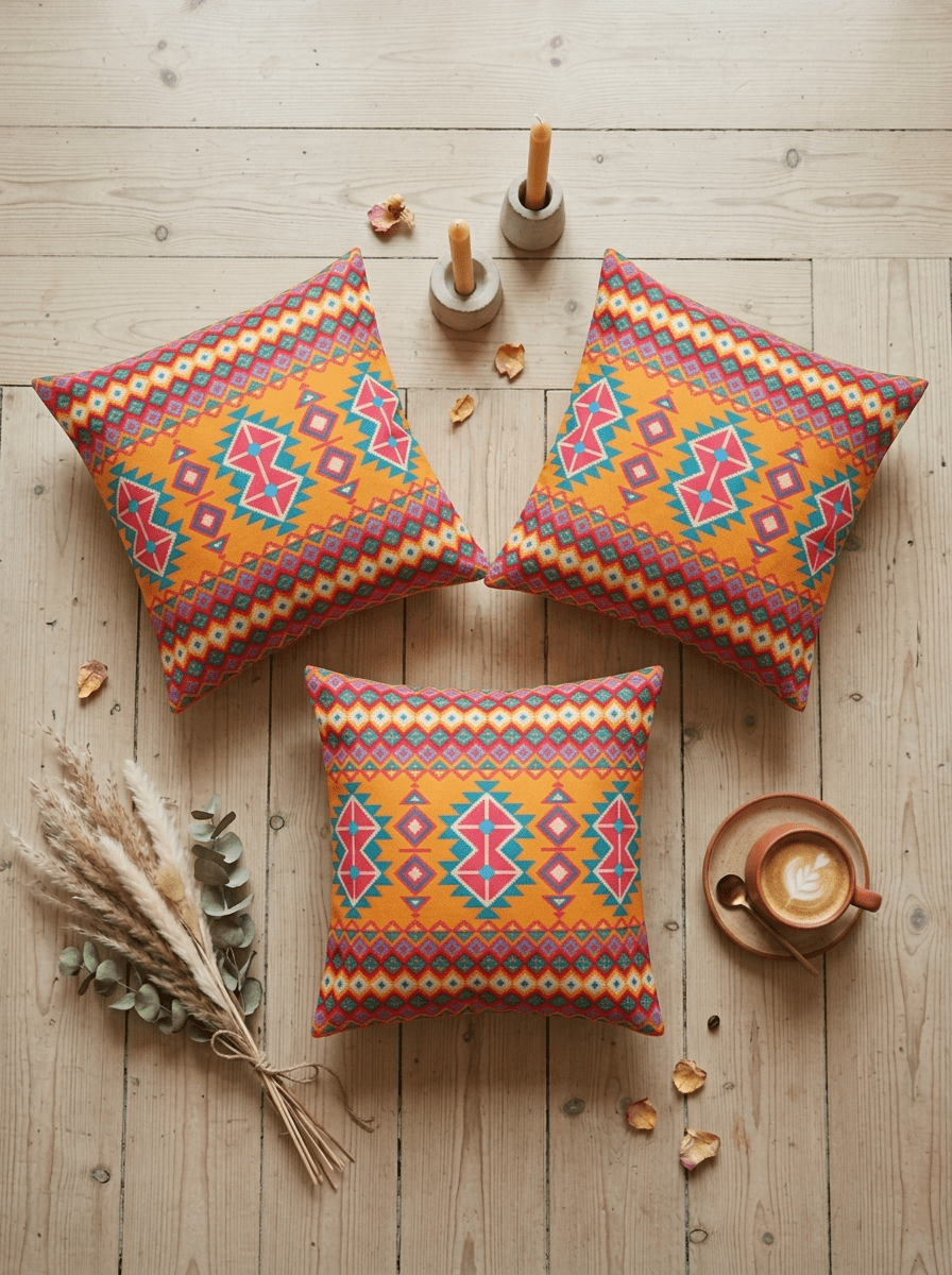 Ethnic Geometric Print Canvas Cushion Cover (16*16 inch) - Furnish Factory