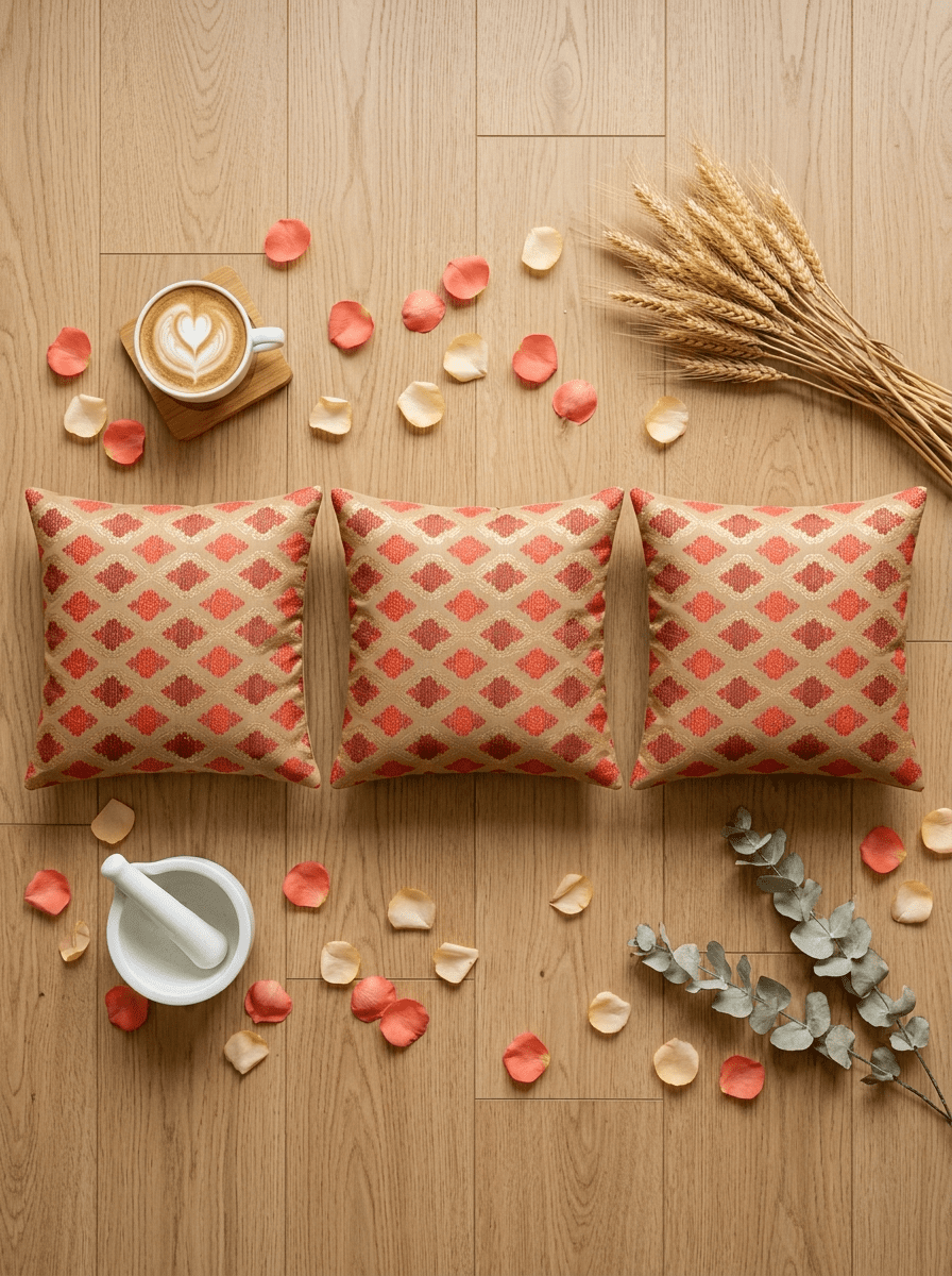 Scarlet Brocade Embroidered Cushion Cover (16*16 inch) - Furnish Factory