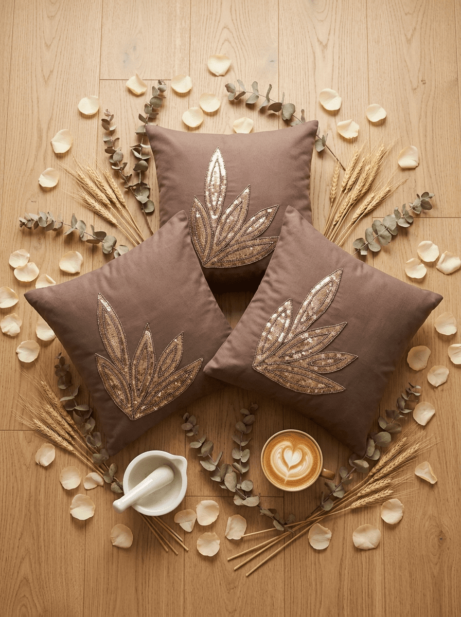 Leaf Silk Embroidered Cushion Cover (16*16 inch) - Furnish Factory
