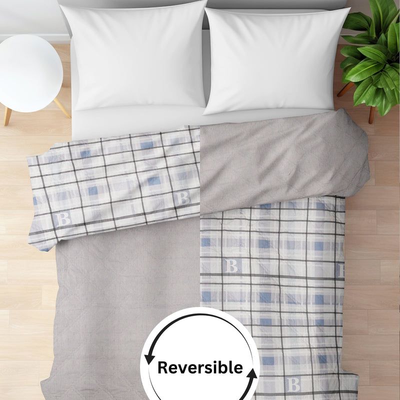 Ultralight Reversible Comforter  | Black & White with Blue Squares - Furnish Factory
