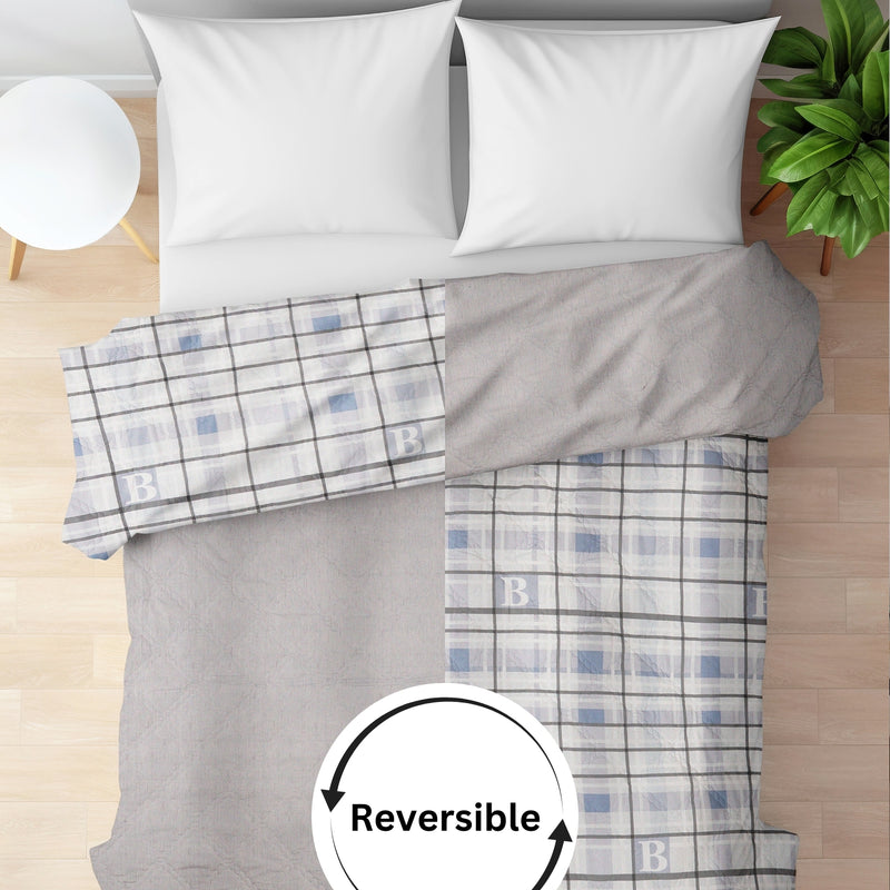 Ultralight Reversible Comforter  | Black & White with Blue Squares