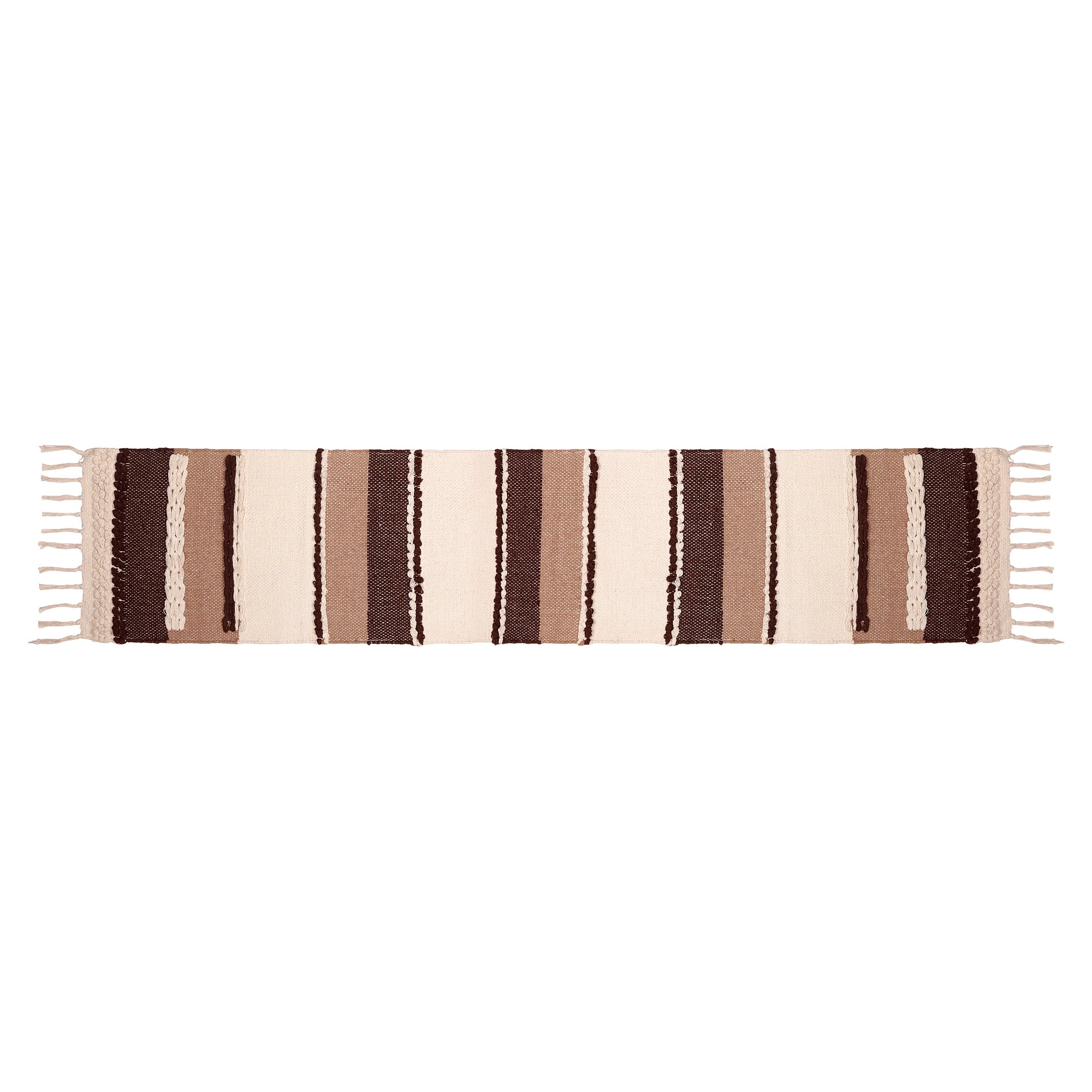 Dark Brown and Biege Table Runner with tassels