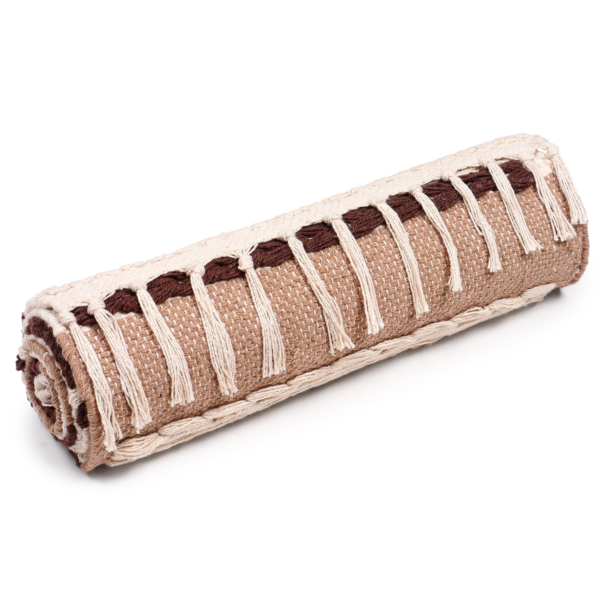 Dark Brown and Biege Table Runner with tassels