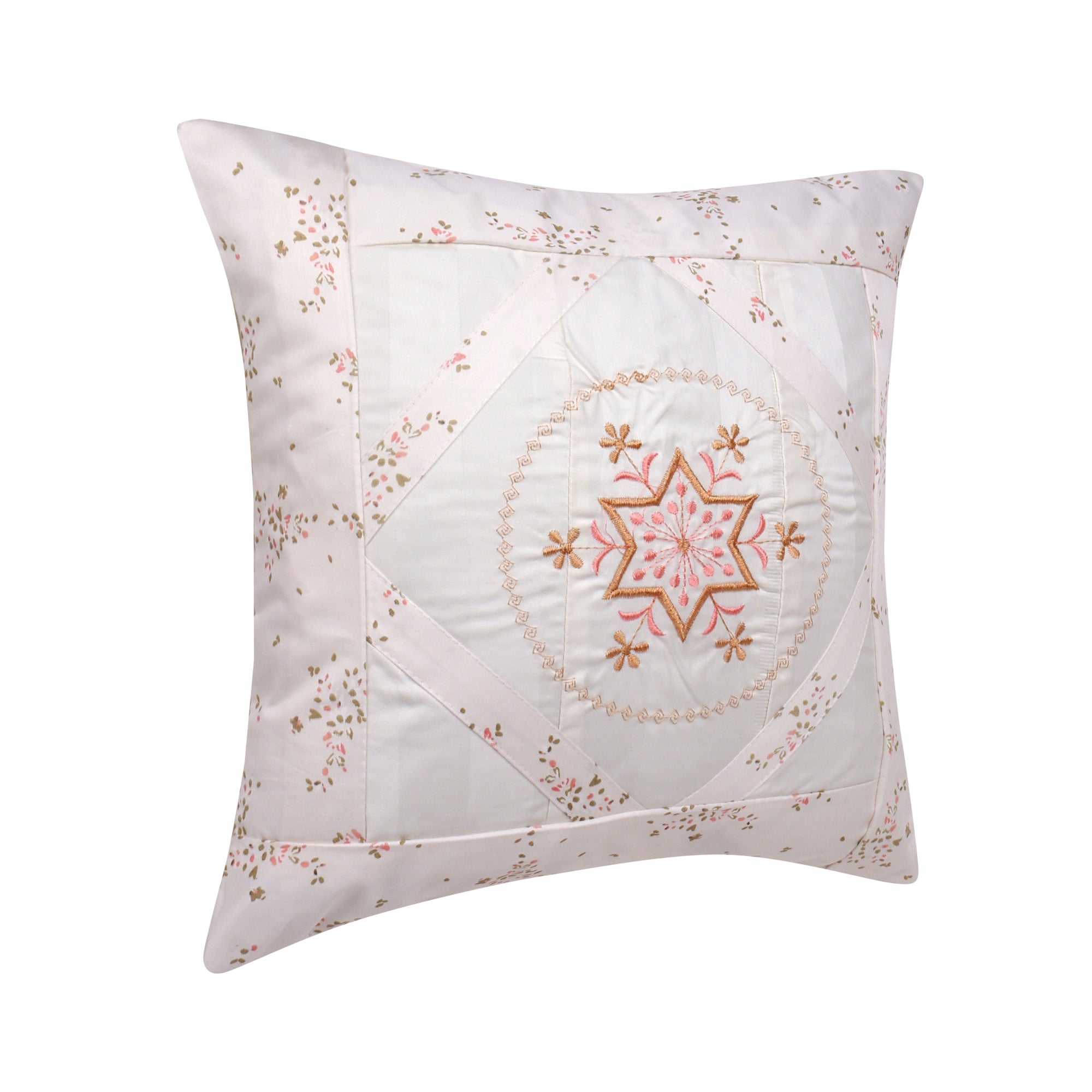 Vintage Blossom Medallion– Handcrafted Embroidered Cushion Cover –  14 x 14 inches